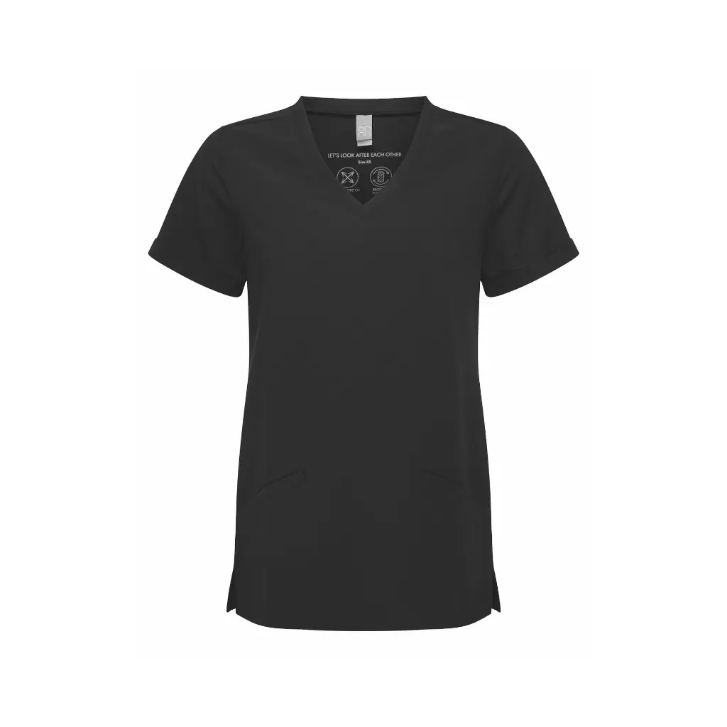 womens-scrubs-invincible-stretch-tunic-black-front-NN310.webp